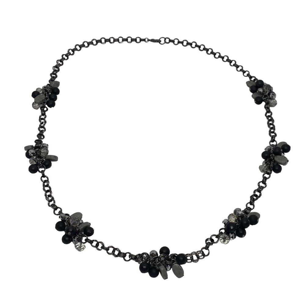 St. Emerald 36" Necklace Black Chain Faceted Black Silver Cluster Beads Fashion - Picture 4 of 13
